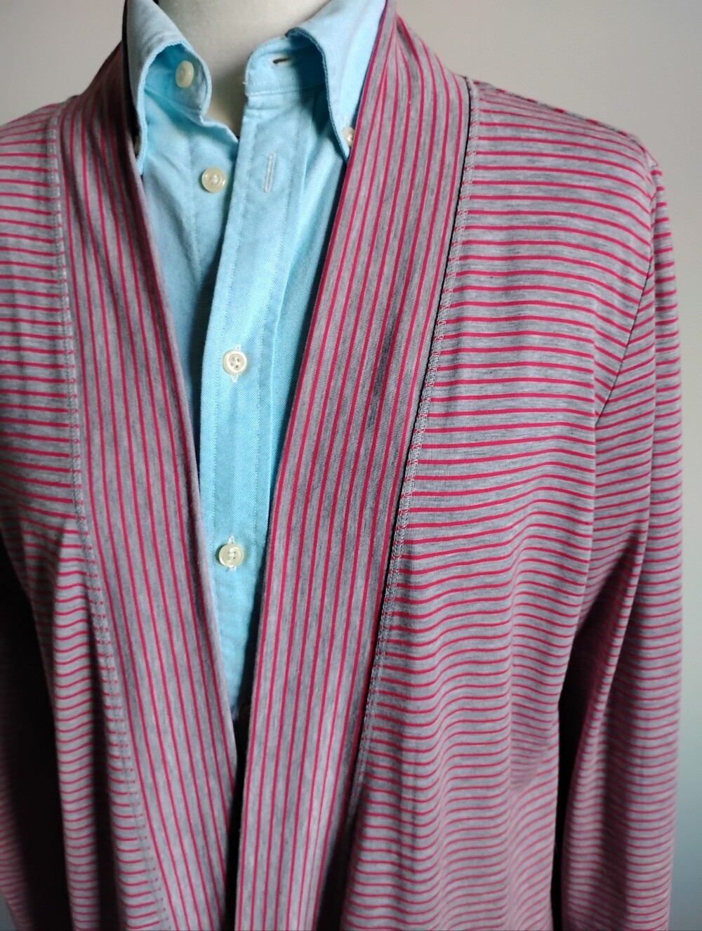 L.L.Bean Lightweight Duster Cardigan Red Gray Casual Career Size Medium